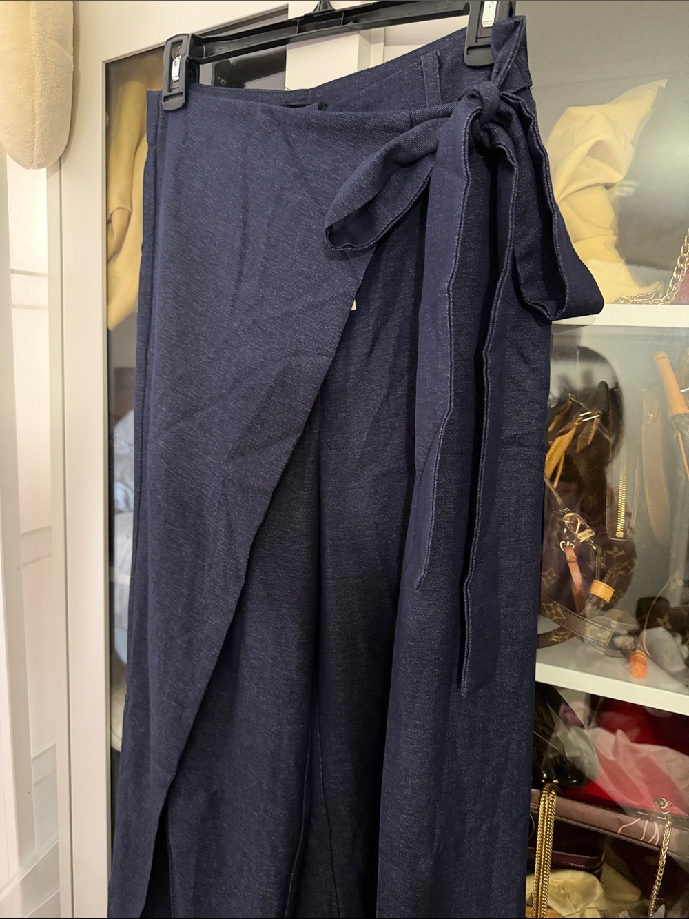 Commense Navy Wrap-Front Wide Leg Pants with Tie - Picture 2 of 6